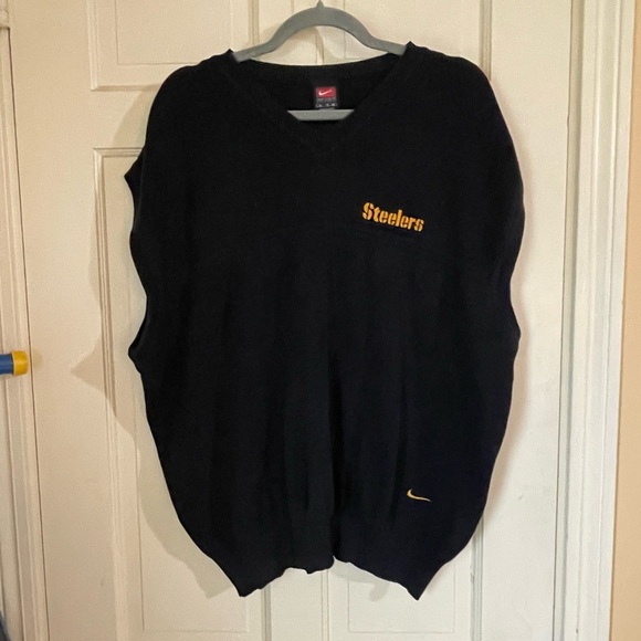 Vintage Pittsburgh Steelers Sweater Vest Mens  Size XL Black Yellow NFL Nike - Picture 1 of 12